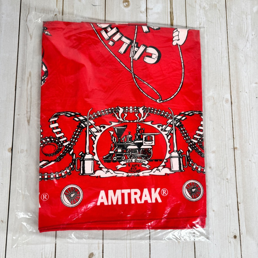 Vintage Amtrak The Gnat Steam Locomotive Red Souvenir Bandana E Katz Chicago USA